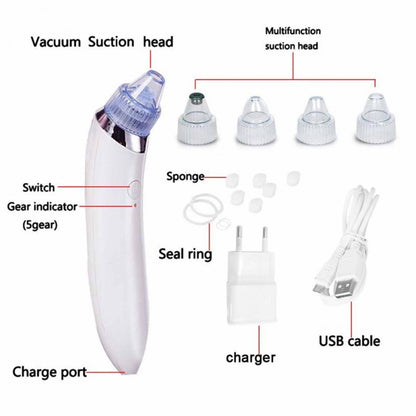 Blackhead Remover | 5 مستويات شفط، مزيل رؤوس سوداء قابل لإعادة الشحن عبر USB