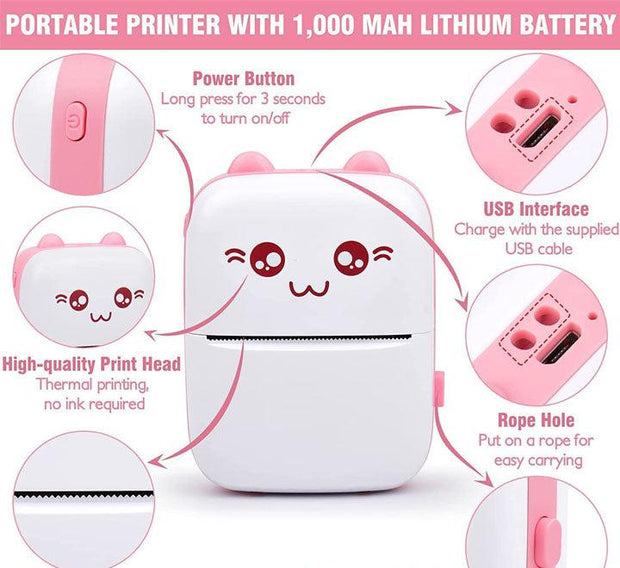 🖨️ Portable Mini Pocket Printer | Bluetooth Thermal Printer | Ink-Free & Rechargeable