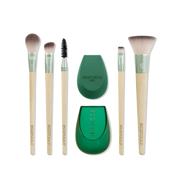 🌟 EcoTools Shimmer + Shine Deluxe Set | 7-Piece Makeup Brush & Sponge Kit