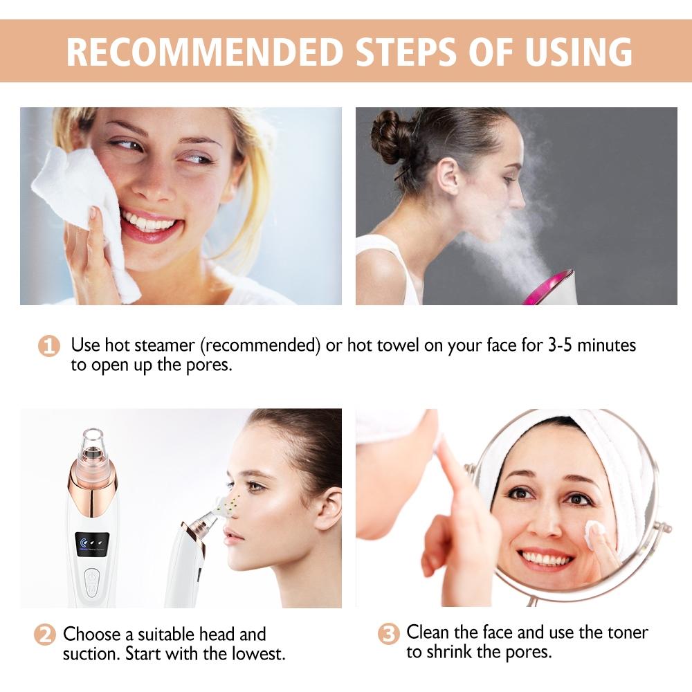 Blackhead Remover | 5 مستويات شفط، مزيل رؤوس سوداء قابل لإعادة الشحن عبر USB
