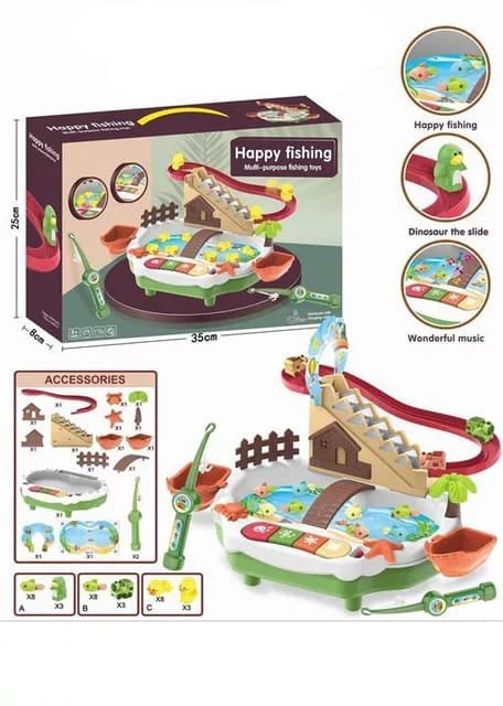 🎣 Kids Magnetic Fishing Game Set | Interactive Rotating Board with Fish & Dinosaurs