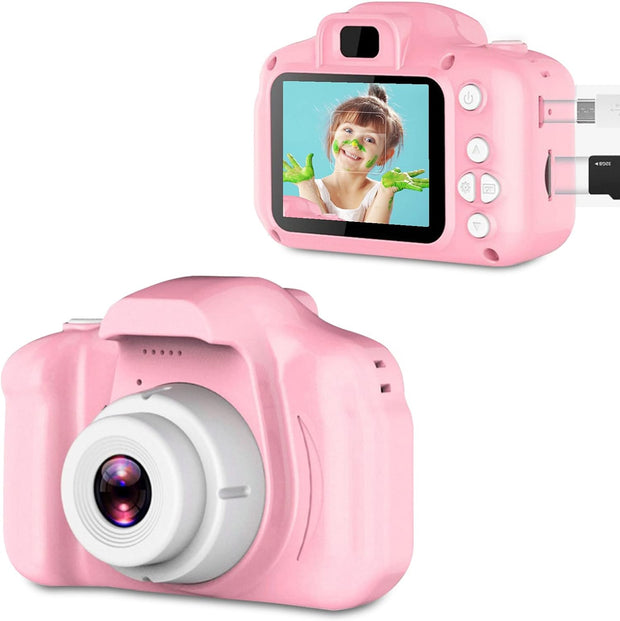 Portable Kid Video Camera, Fun Camera, Suitable for Portable Toys of 3-9 Years Old, with 32GB SD Card-Pink