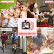 Portable Kid Video Camera, Fun Camera, Suitable for Portable Toys of 3-9 Years Old, with 32GB SD Card-Pink