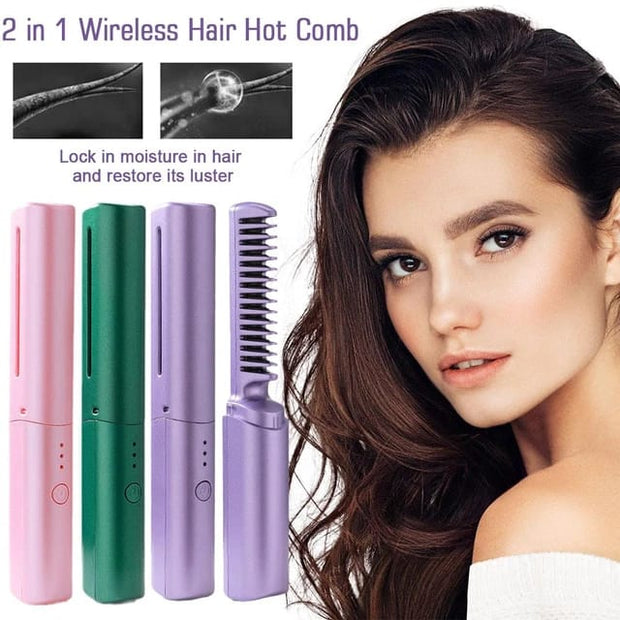 2-in-1 Professional Lazy Portable USB rechargeable comb Wireless Hair Straightener Comb for Travel and Home Use