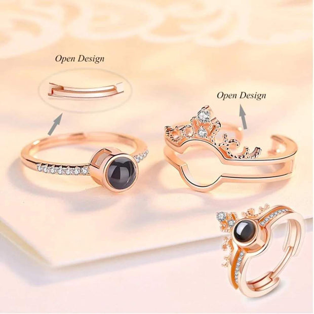 2 in 1 I love you in 100 languages Combo Adjustable Rings Tibetan Sliver Golden Crown Promise Wedding Rings Women Best Gifts