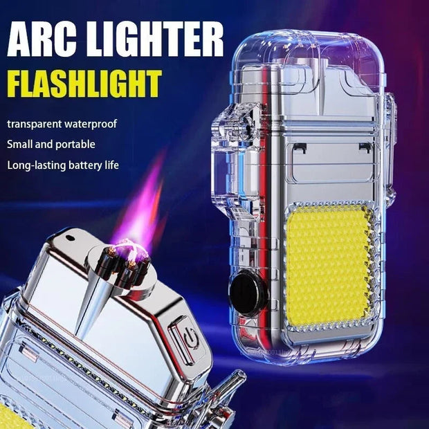 Gift Flashlight Lighter USB Rechargeable Lighter Waterproof, Double Arc Lighter Outdoor Camping Lighting Tool,Luminous