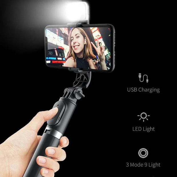 Portable Wireless Bluetooth Selfie Stick Remote Shutter Tripod with Fill Light